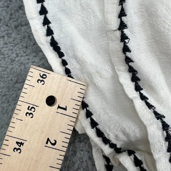 Loft Blouse Boho Hippie White Black Embroidered Flutter Sleeve Peplum Linen XS - Picture 3 of 9